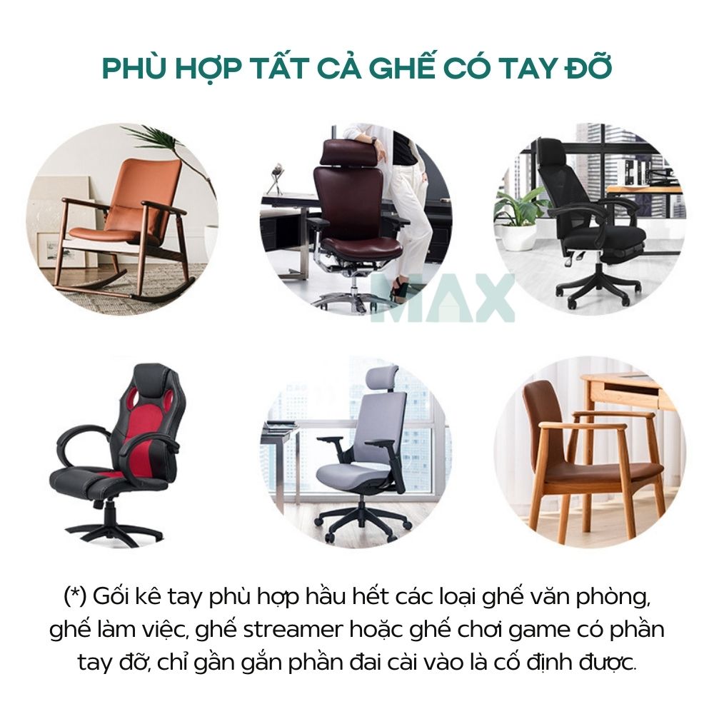 Set 2 cái đệm kê tay/gối tựa tay gắn tay vịn ghế văn phòng,ghế streamer để làm việc/chơi game giúp giảm tê và đau mỏi tay