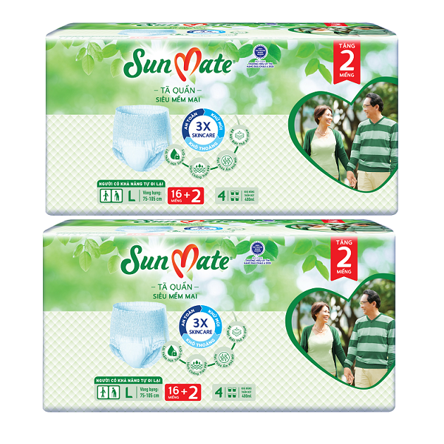 [Mẫu mới] Combo 2 Tã quần SunMate siêu mềm mại G1 mới size L-16+2 miếng