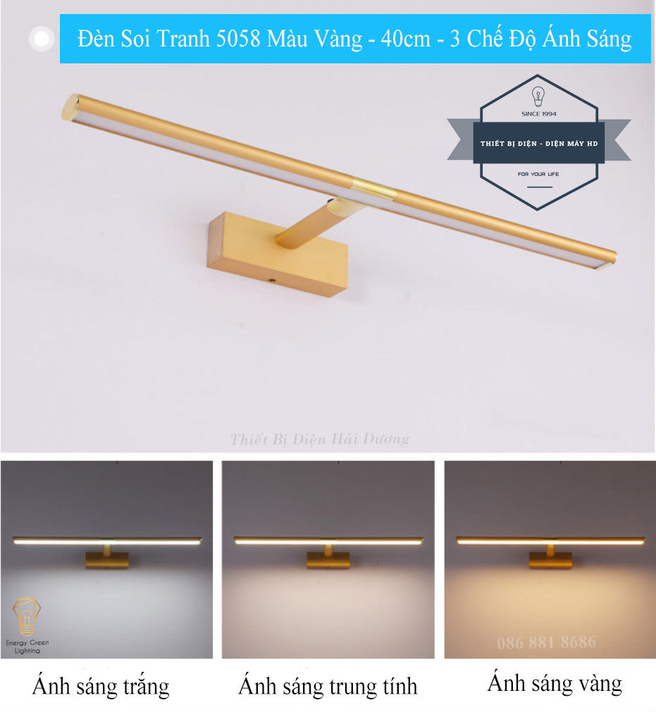 Đèn soi tranh - Đèn rọi gương Led Model 5058 40cm 8w 3 Chế Độ Ánh Sáng - Điều chỉnh được góc chiếu - Có Video