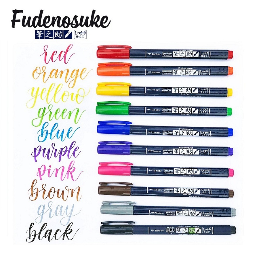 Combo 2 bút viết thư pháp Tombow Fudenosuke Colouring chuyên viết hán tự, thư pháp, brush lettering