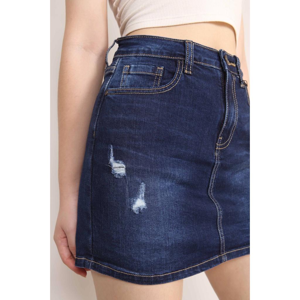 Chân váy jean chữ A rách vừa gấu thường co giãn bên trong có quần CT JEANS