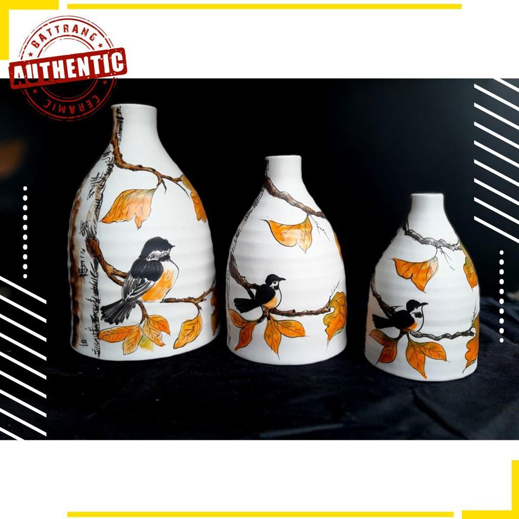 HOME DECOR - BỘ BÌNH TRANG TRÍ VẼ CHIM SẢN XUẤT TẠI XƯỞNG GỐM AUTHENTIC BAT TRANG
