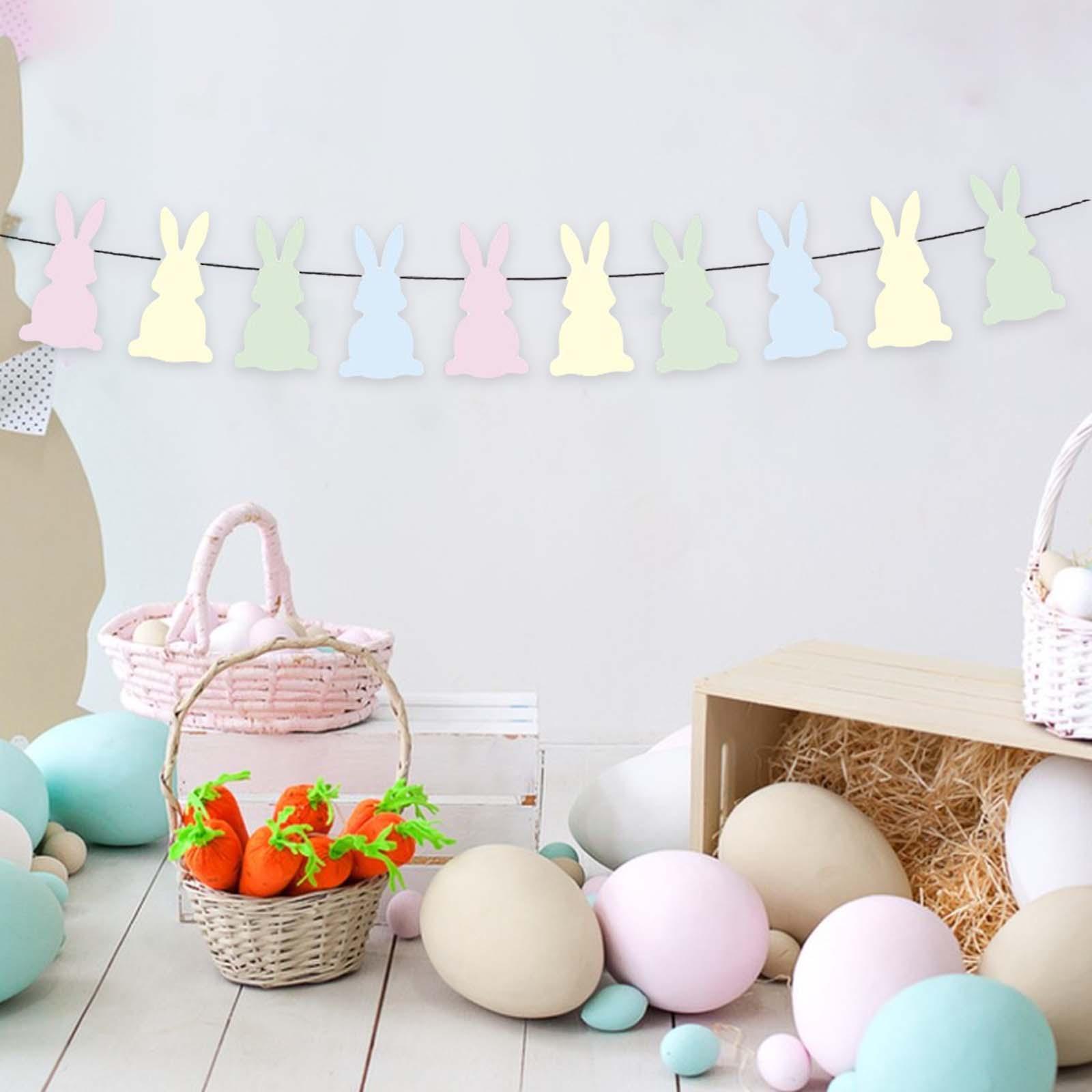 Easter Bunny Banner Wall Hanging Decorations Bunting for Outdoor Party