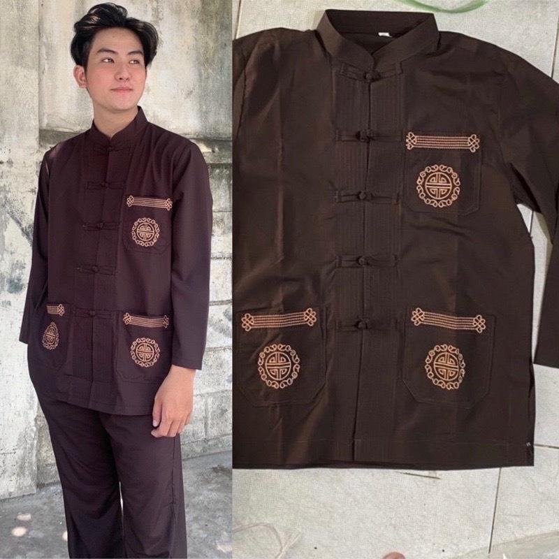 ĐỒ LAM ĐI CHÙA  Lãnh Tụ Thêu Túi Tay Dài