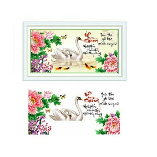 Tranh đính đá Nghĩa Vợ Chồng_ Đôi Thiên Nga tranh chưa đính đá