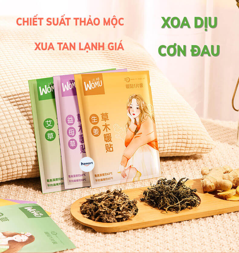 Miếng Dán Đau Bụng Kinh Hamart Miếng Dán Giữ Nhiệt Cơ Thể 3 Mùi Hương Thảo Dược Thiên Nhiên