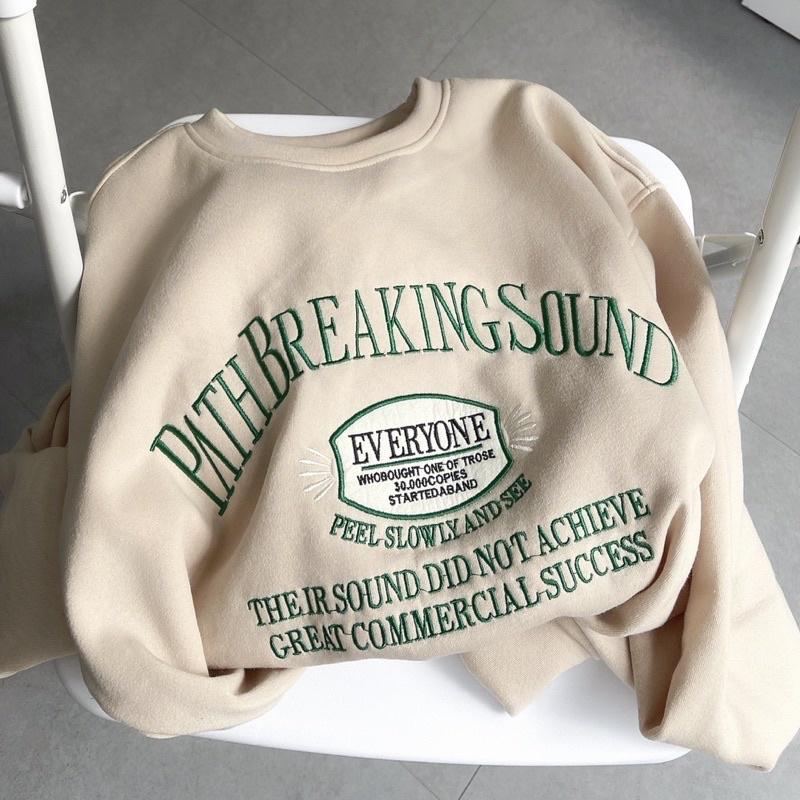 Áo Sweater Nỉ Bông Unisex BREAKING SOUND màu BE Nam nữ unisex ÁO SWEATER form rộng Jaystoree