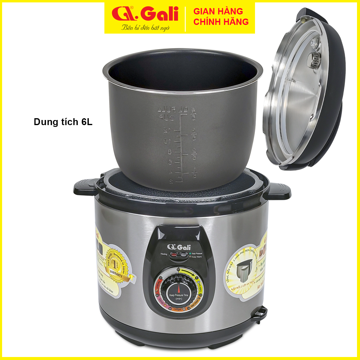 Nồi áp suất điện Gali 6 lít, đa chức năng nấu, hầm các loại thịt, tôm cua cá, ninh đậu, nấu chè, hàng chính hãng