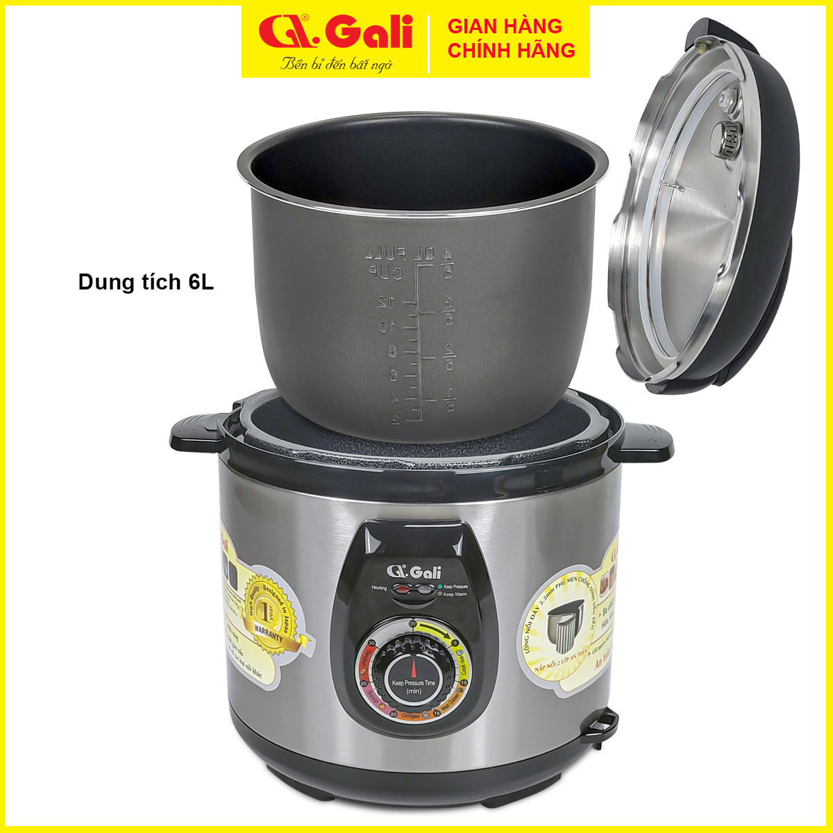 Nồi áp suất điện Gali GL-1626 6 lít, đa chức năng nấu, hầm các loại thịt, tôm cua cá, ninh đậu, nấu chè, hàng chính hãng bảo hành 24 tháng.