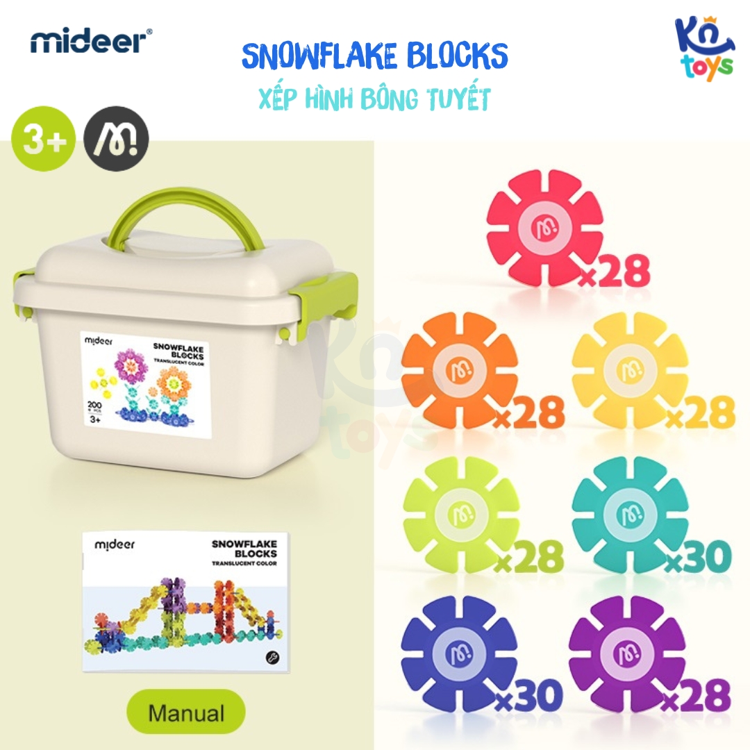 Hộp Đồ Chơi Lắp Ghép Xếp Hình Bông Tuyết - Mideer Snowflake Blocks MD1212 (200 miếng ghép)