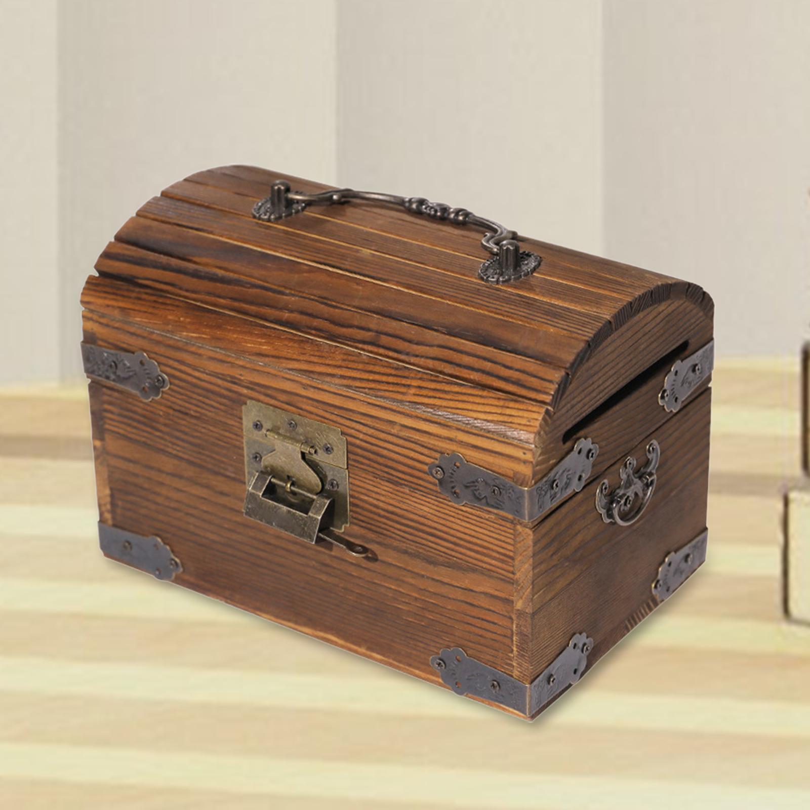 Wood Piggy Bank Decorative Wooden Box Decoration Unbreakable with Lock Coin Storage Case Cash Box Wooden Trinket Box for Children Girls