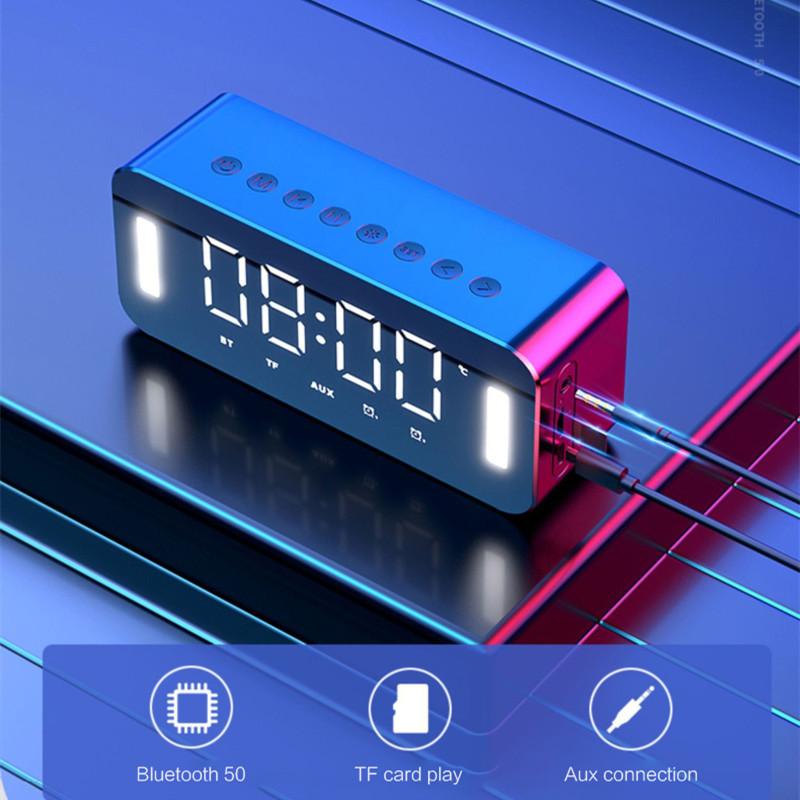 Loa Bluetooth Đài FM HIFI Thẻ TF MP3 Nghe Nhạc Loa Có Màn Hình LED Hiển Thị Nhà Âm Lượng Lớn Loa Đồng Hồ Báo Thức Color: Rose Gold