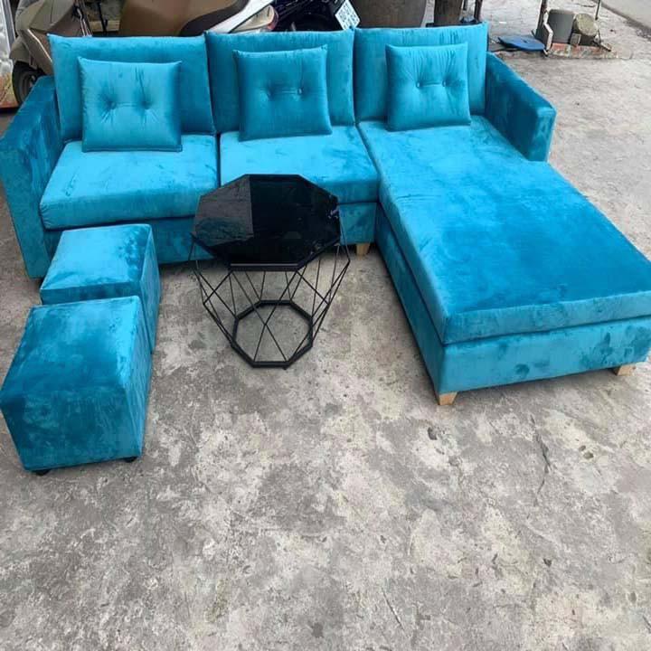 Ghế sofa phòng khách góc L bọc vải nhung 2m5 x 1m6