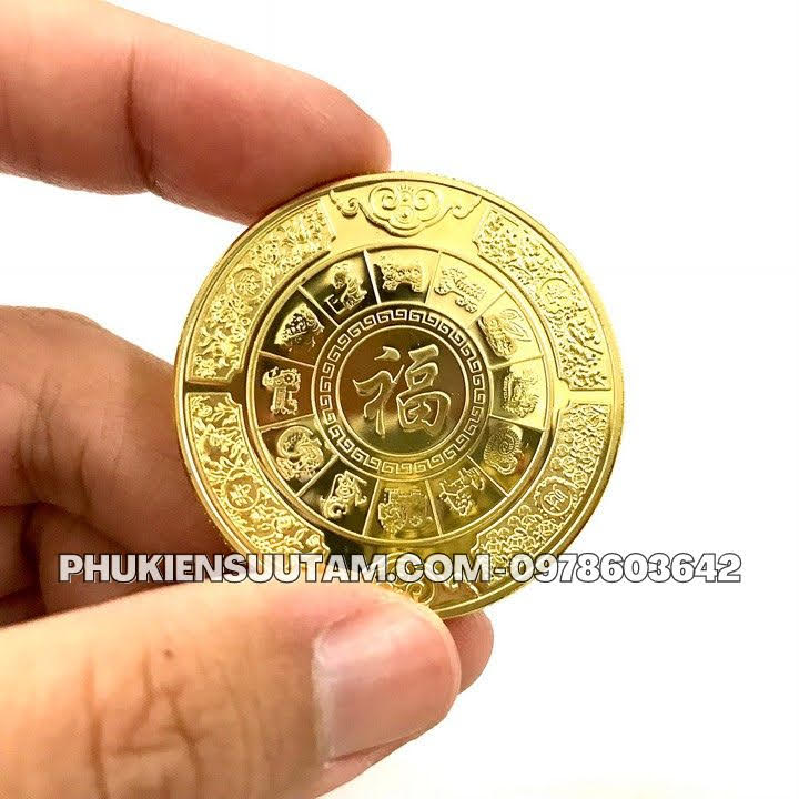 Xu 12 Con Giáp Tuổi Dần, đường kính: 4cm, màu vàng - SP005819