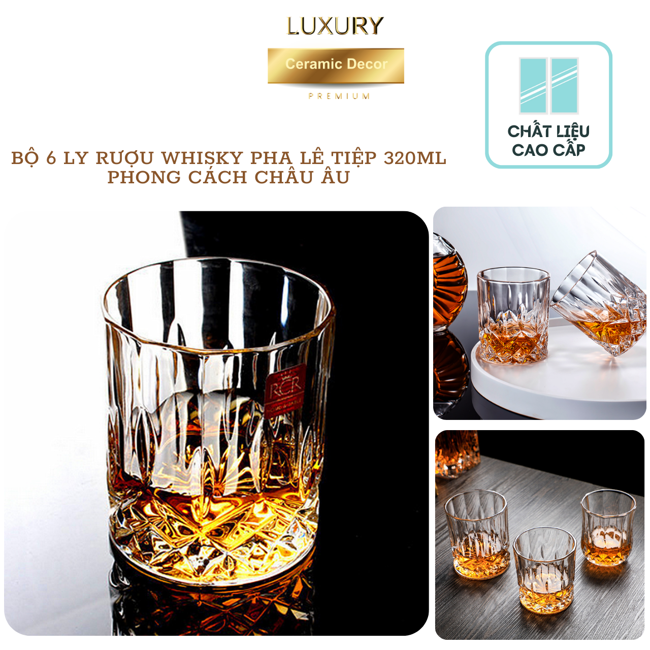 Bộ Ly Uống Rượu Whisky Pha Lê BOHEMIA 6 Sets 320ML Phong Cách Châu Âu - Hàng Nhập Khẩu