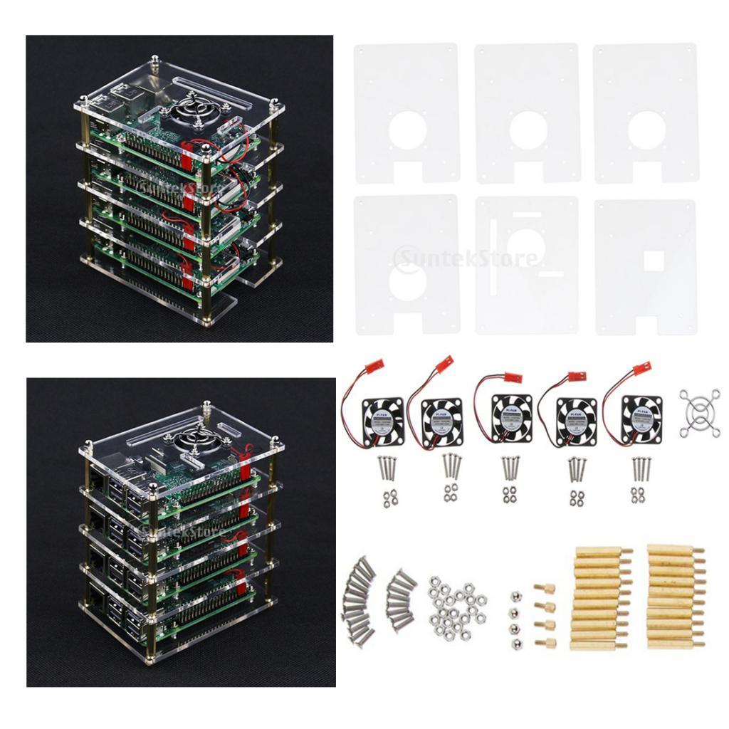 Raspberry Pi 5 Layers Acrylic Case Transparent Box Enclosure Cover Shell + CPU Cooling Fan for Raspberry Pi