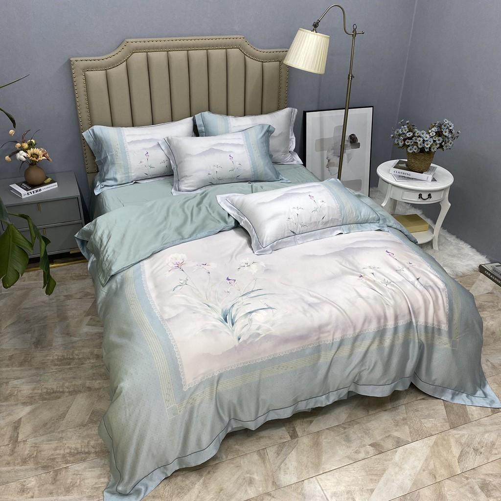 Bộ chăn ga gối LUXURY DESIGN 530 lụa Tencel 100S in họa tiết Thiên nhiên cách điệu trẻ trung, mềm mịn