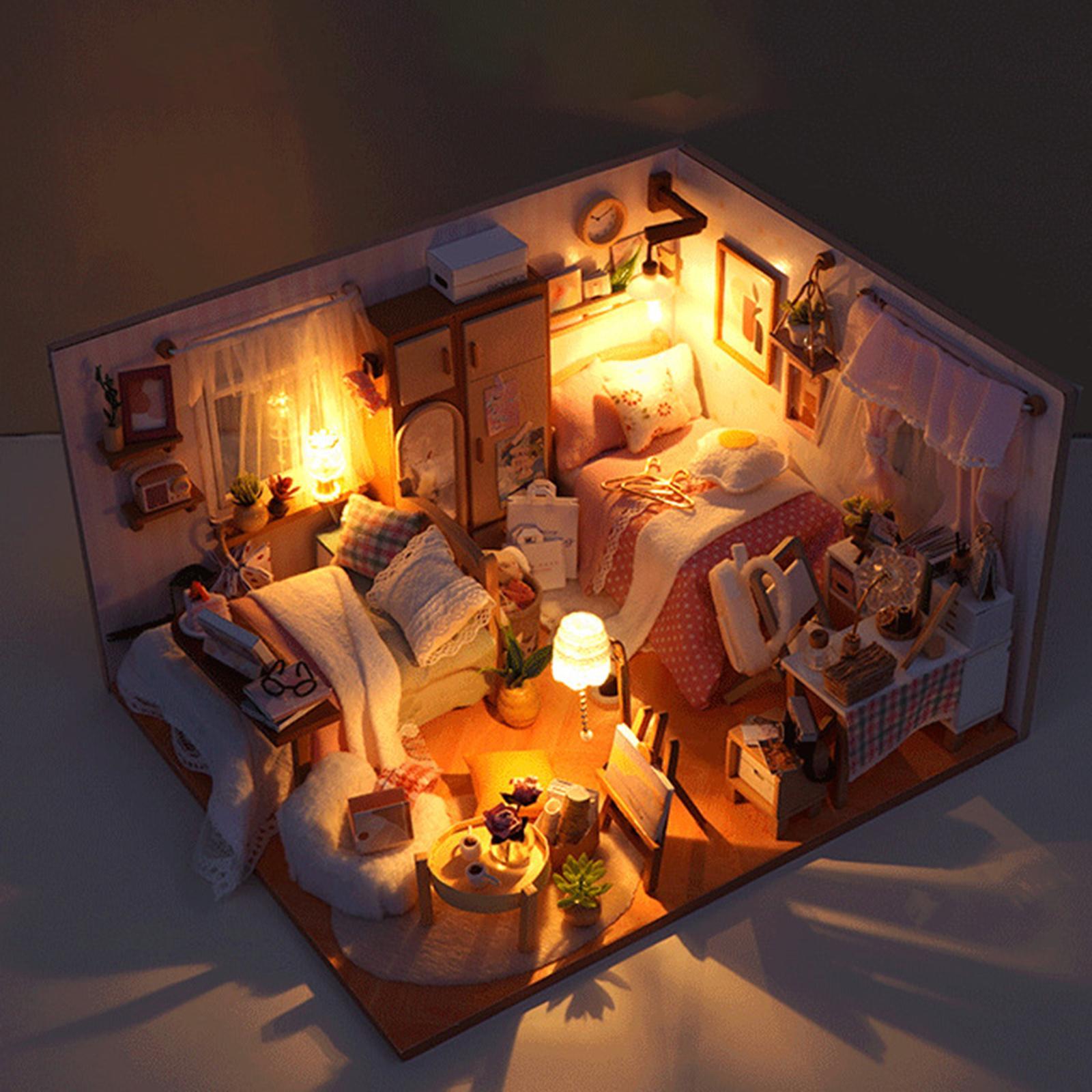 DIY Wooden Miniature Dollhouse Kits, Creative Bedroom, Birthday Gifts, with Furniture Educational Toy Modern for Boys Girls Doll House Model