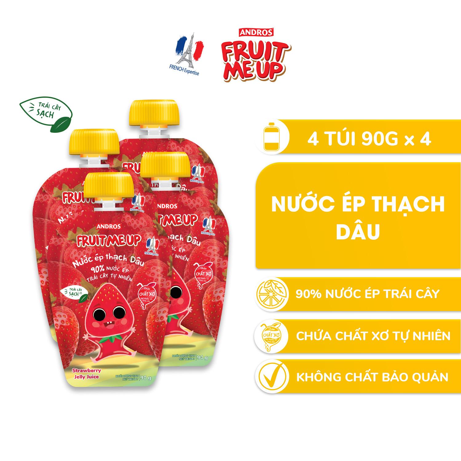 Combo 4 Túi Thạch Dâu - 90% Nước Ép Trái Cây Thật - ANDROS FRUIT ME UP- 90gx4