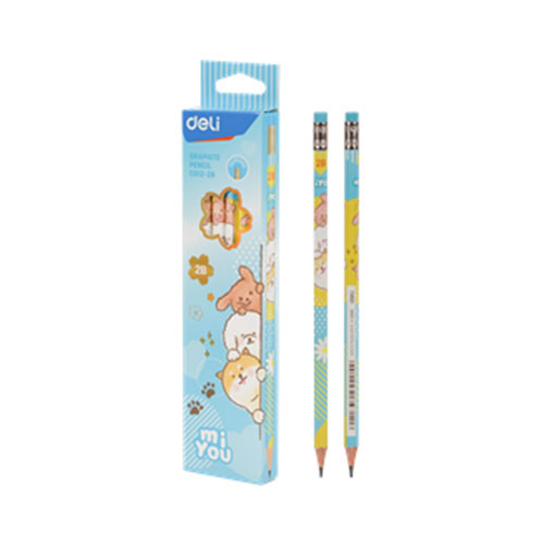 Hộp 12 bút chì gỗ Deli có tẩy Comiko-miYou C012-2B