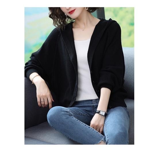 Hình ảnh Áo cardigan len đẹp, Khoác len nữ dáng cánh dơi có nón,Len dệt kim mềm mịn, Thời trang thu đông xinh cho nữ