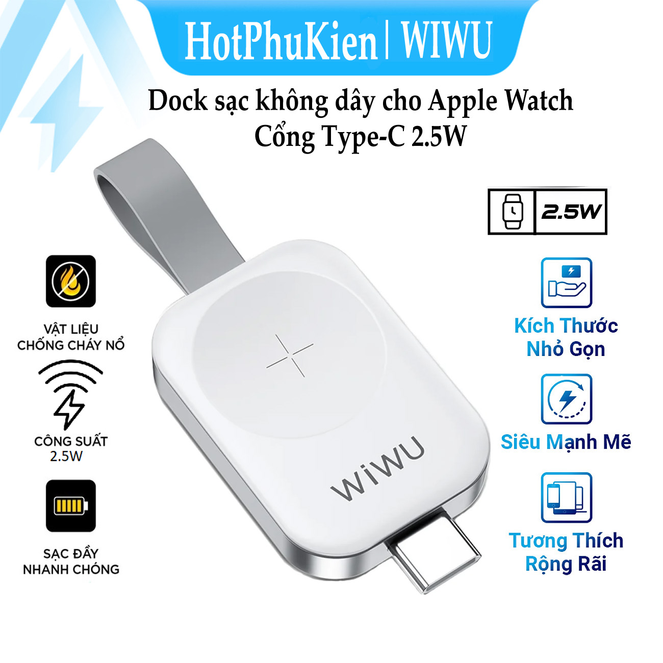 Dock đế sạc không dây magnetic sạc nhanh 2.5W hỗ trợ sạc MFI cho Apple Watch series 1 / 2 / 3 / 4 / 5 / 6 / 7 / 8 / SE / watch ultra 49mm đầu USB Cm / Type C hiệu Wiwu M16 Pro sạc được cho Apple Watch tất cả phiên bản, chip sạc thông minh - Hàng nhập khẩu