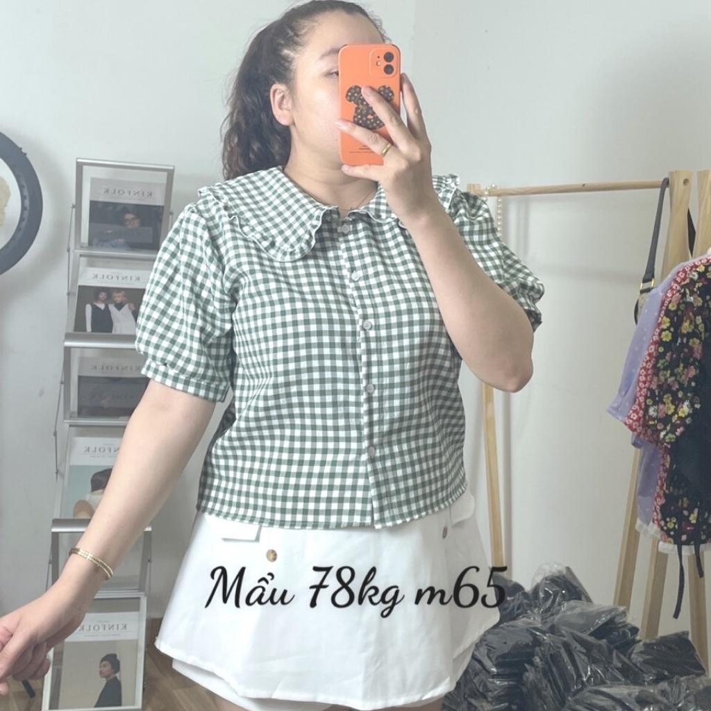 Áo sơ mi caro bigsize nữ cài nút vải kate xốp mát mẻ AK2