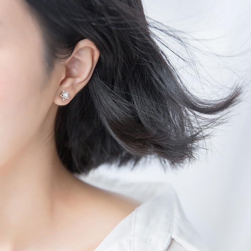Khuyên tai bạc Ý s925 Sao đính hạt Ngọc E6786 - AROCH Jewelry