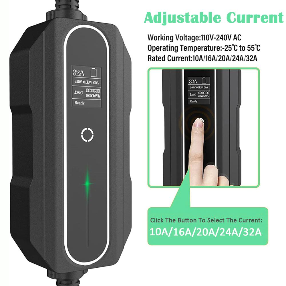 Bộ sạc EV di động 10 mét Type 1 J1772 Type 2 32A Single Phase 7.2kW Cấp 2 10M Xe điện CEE CEE