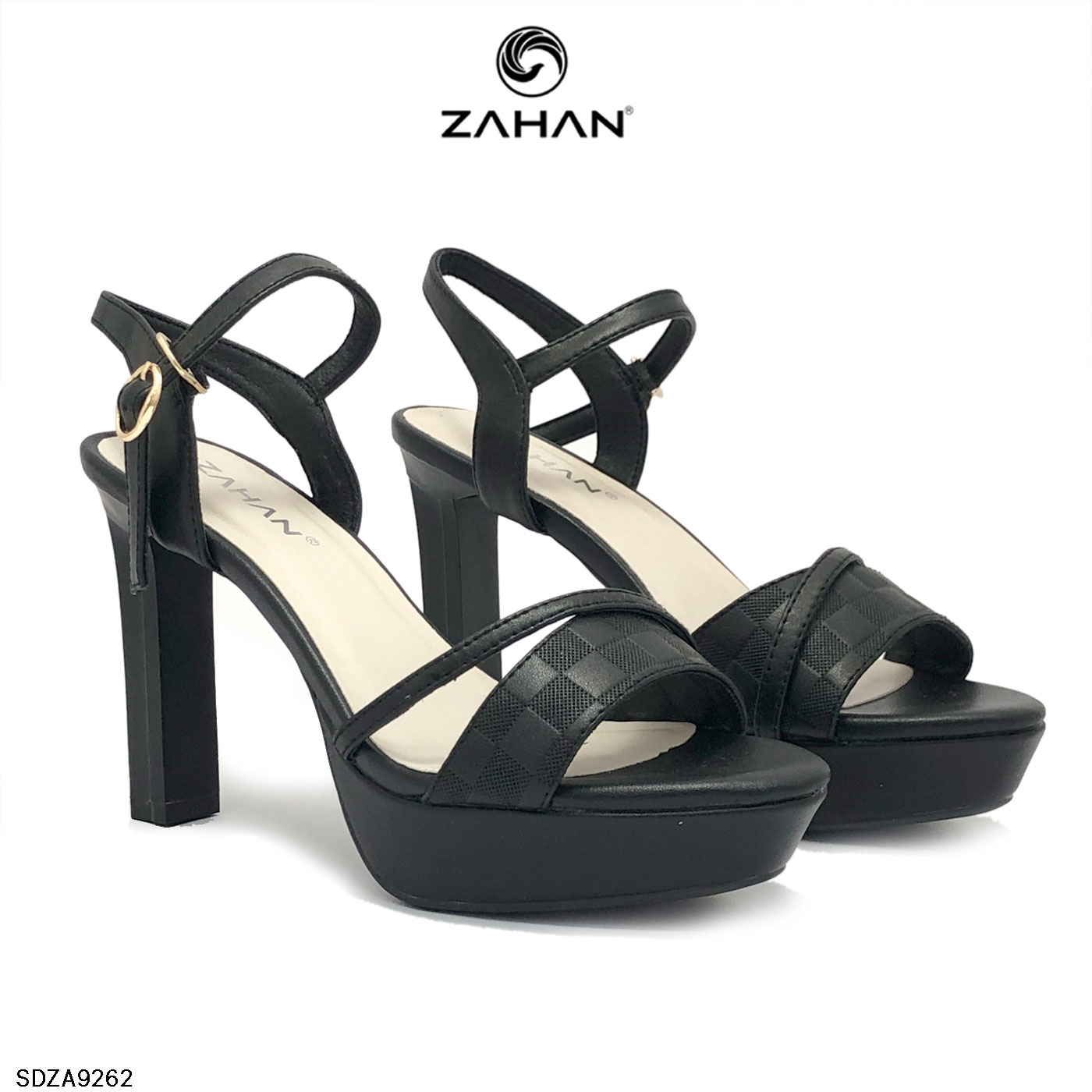 Sandal Quai Chéo, Dập Ô, Đúp Đế, 10 Cm Sdza9262 - Đen - 37