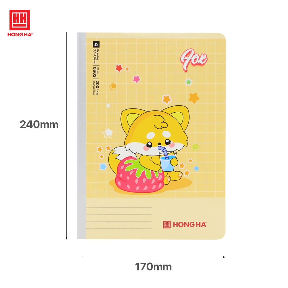 Vở 4 ô ly 200 trang Hồng Hà School Fox gáy may định lượng 70gsm - 0602