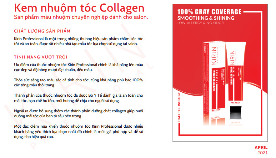 Kem nhuộm tóc collagen kirin màu Rêu (6/99) 100g tặng Kem trợ nhuộm 100g