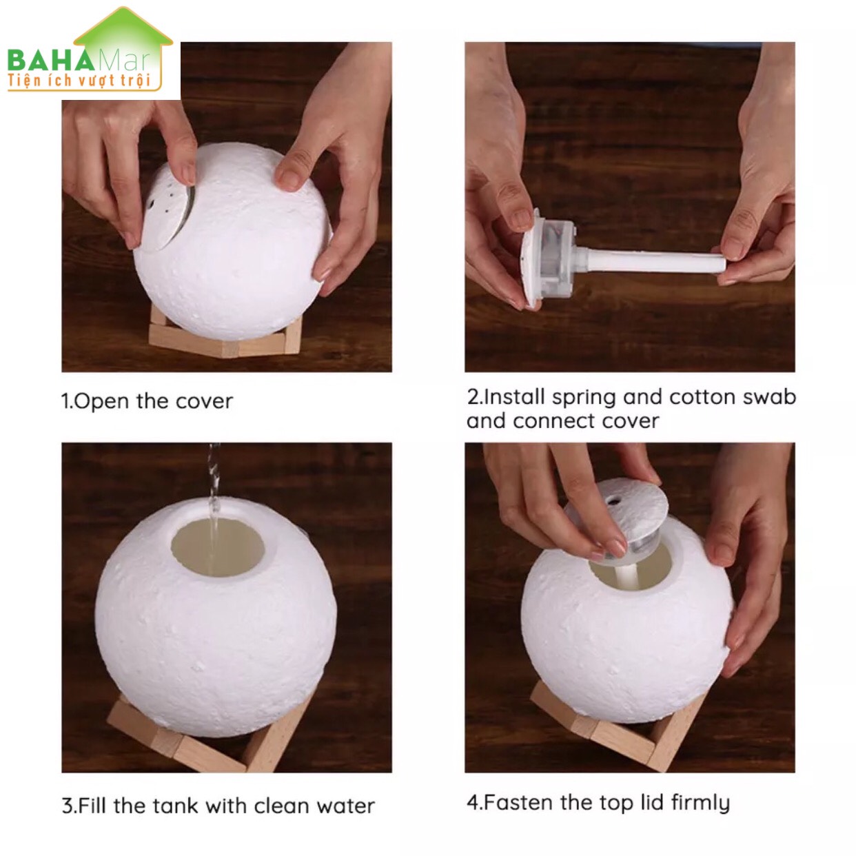 MÁY PHUN SƯƠNG TẠO ĐỘ ẨM KHÔNG KHÍ 3D - KHUẾCH TÁN TINH DẦU - XÔNG MẶT- ĐÈN LED "BAHAMAR" vừa là đèn ngủ vừa phun tạo ẩm và vừa xông tinh dầu, có thể xông mặt cho chị em phụ nữ