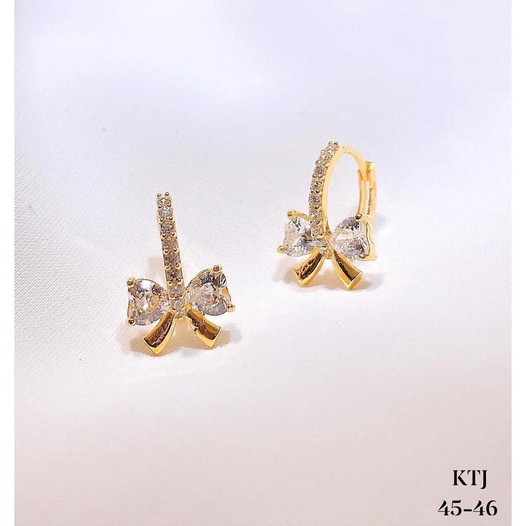 Bông tai khuyên tròn nơ vàng xinh xắn,MS04546, phụ kiện trang sức,Vàng bạc an chi