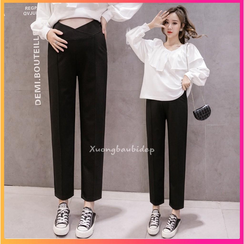 Quần Bầu Baggy VẢI CẠP CHÉO Cao Cấp có chun chỉnh cho mẹ bầu QB296
