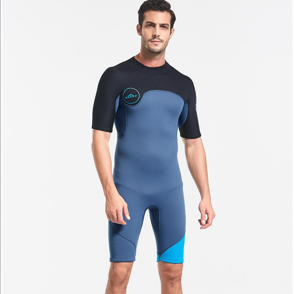 Mens 2mm Shorty Wetsuit Diving Snorkeling Swimming Scuba Dive Suit Jumpsuit Blue