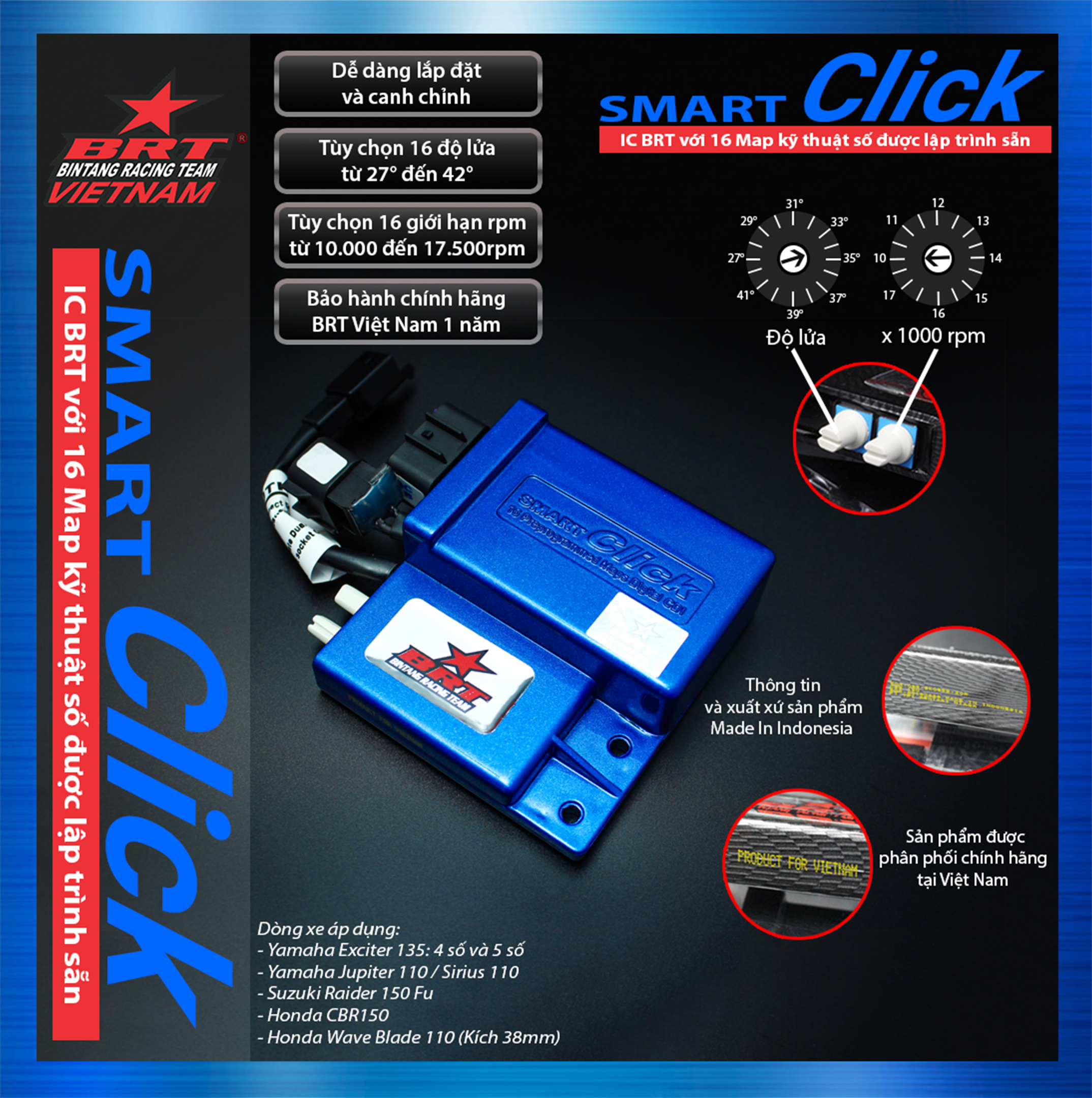 IC BRT SmartClick dành cho các dòng xe Honda/Yamaha/Suzuki Việt Nam - Hàng Chính Hãng