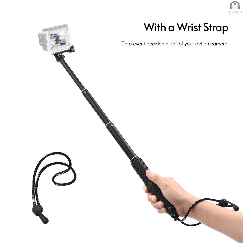 Gậy chụp ảnh selfie bằng hợp kim nhôm Max. 48cm/19in có thể kéo dài kèm dây đeo cổ tay