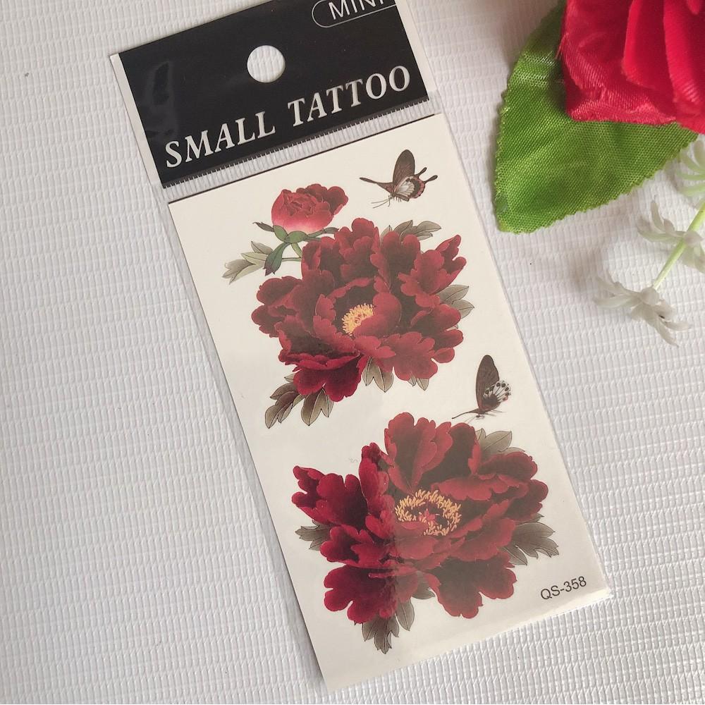 Hình xăm dán hoa mẫu đơn màu đậm 10x6cm