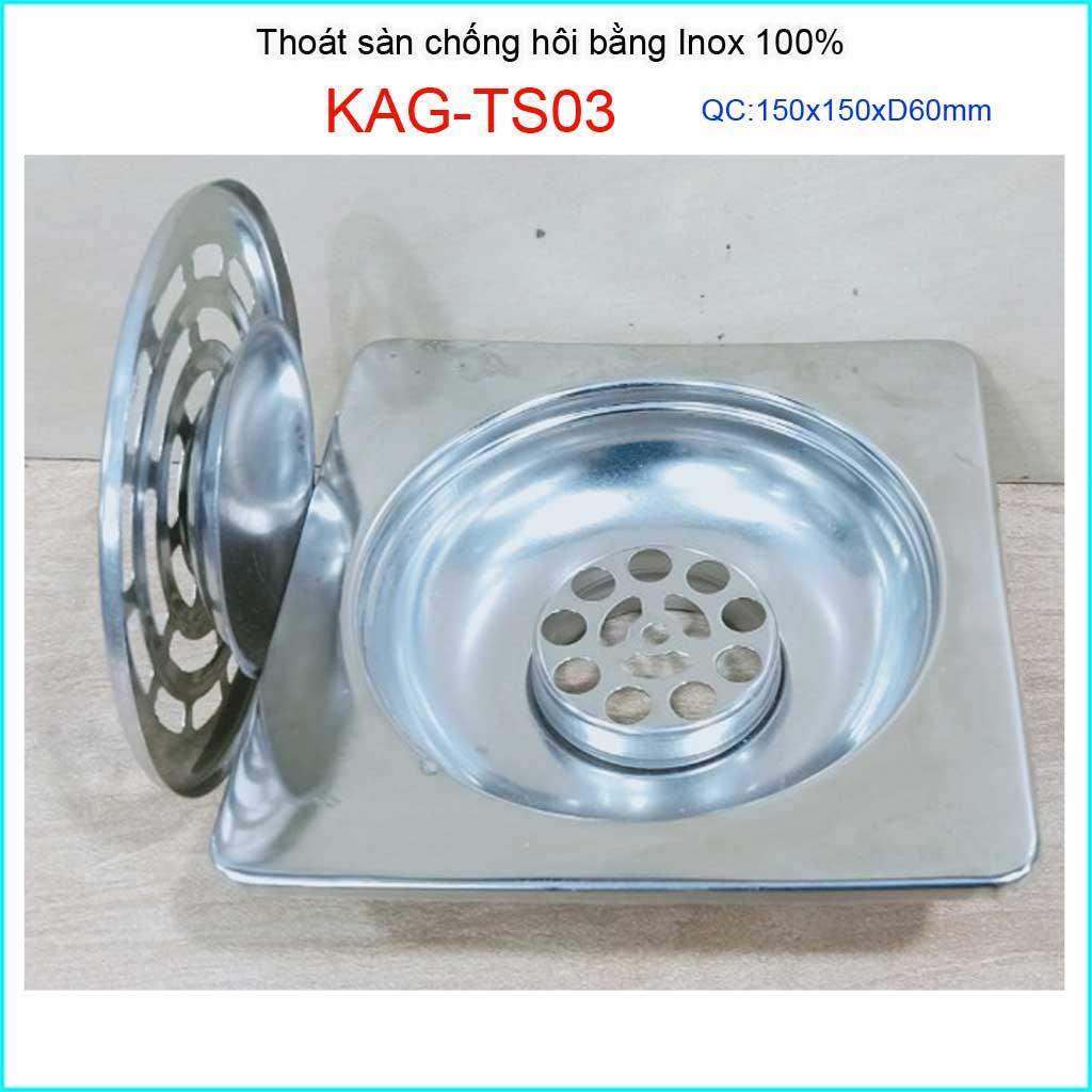 Phễu thoát sàn inox KAG-TS03, ga thoát sàn vuông 15x15cm ống D60 nước thoát nhanh giá tốt sử dụng tốt