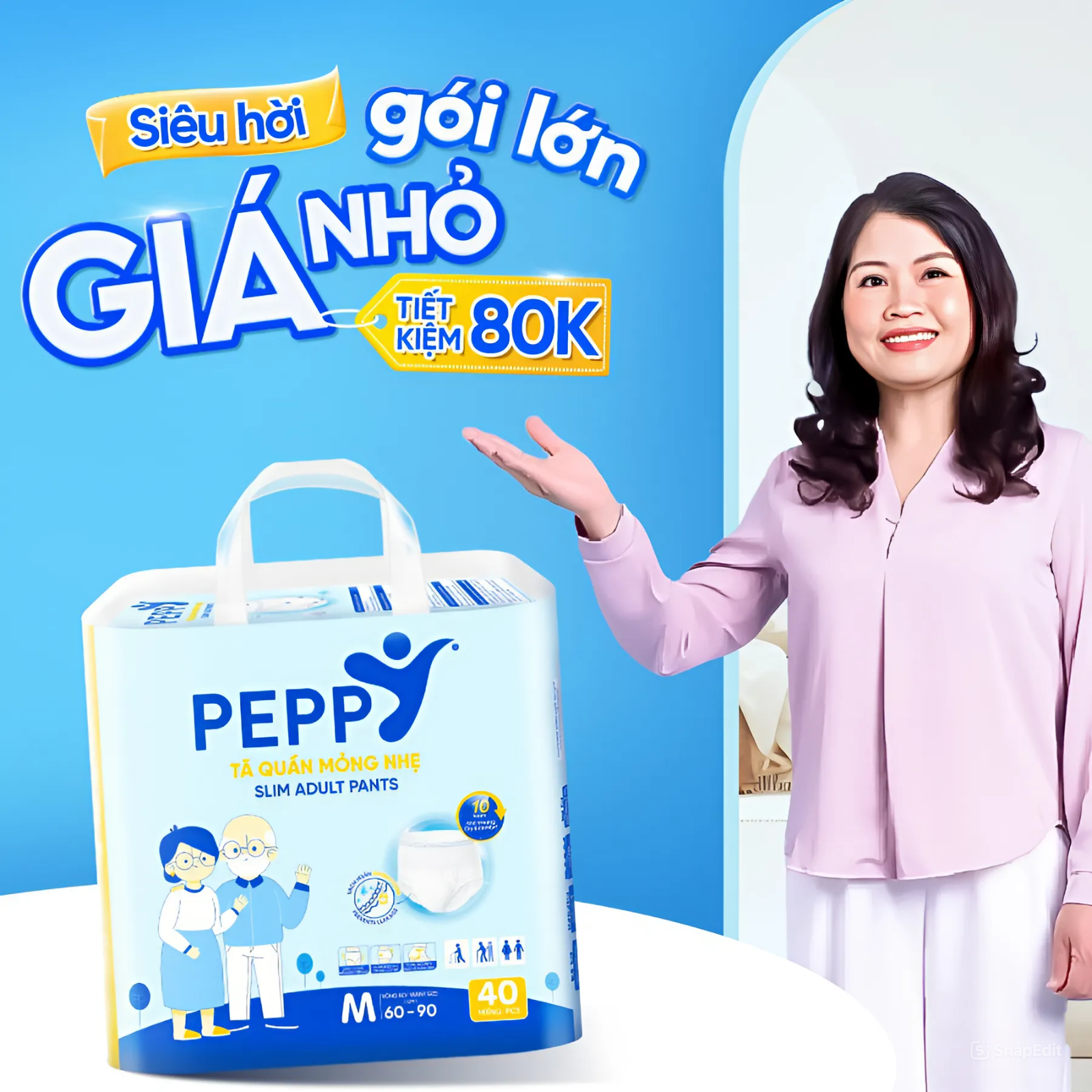 [GÓI LỚN TIẾT KIỆM] Tã/Bỉm Quần Người Lớn, Người Già Peppy Siêu Mỏng, Siêu Thấm, Kháng Khuẩn size M/L (40 Miếng)