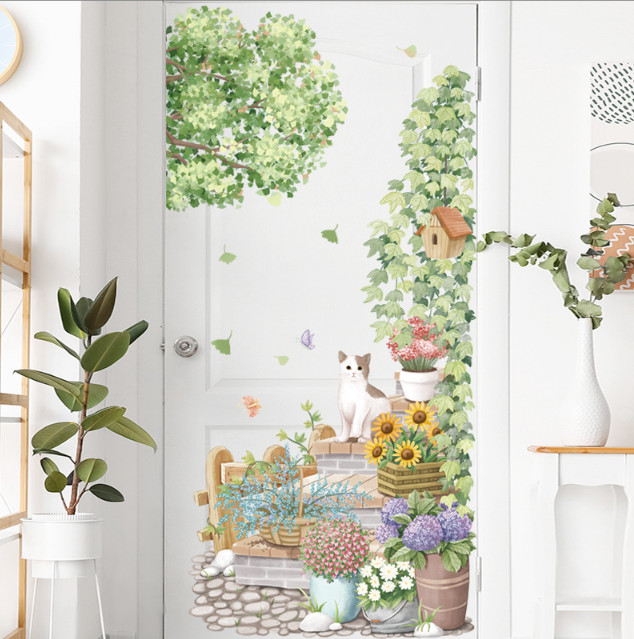 Decal trang trí tường - Khu vườn cùng những chậu cây cực đẹp