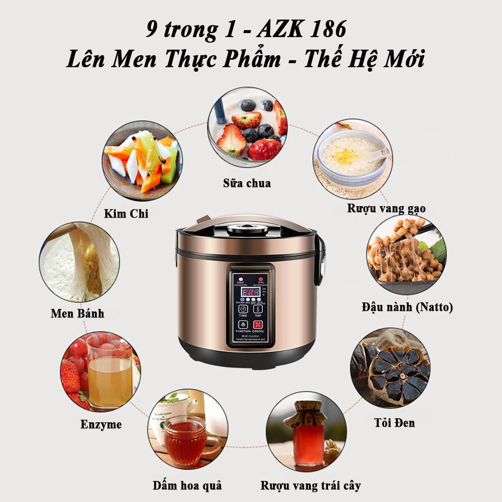 Máy lên men thực phẩm Anzhik 6 lít AZK-186 thế hệ mới - làm tỏi đen, sữa chua, yogurt, đậu nành(natto), enzyme trái cây, vang ngọt, kim chi - Hàng Chính Hãng