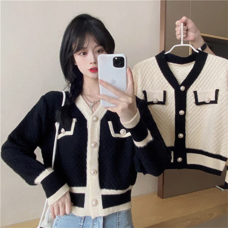 Hình ảnh HÀNG QUẢNG CHÂU - ÁO KHOÁC CARDIGAN LEN TAY DÀI PHỐI VIỀN KẾT NÚT RETRO - DL69156