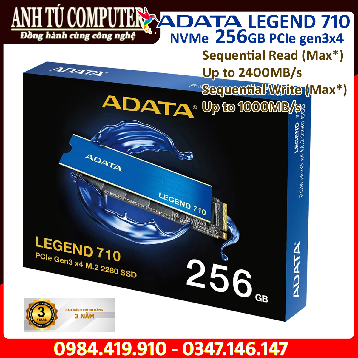 Ổ cứng SSD MVMe ADATA LEGEND 710 256GB PCIe Gen3x4 M.2 2280 hàng chính hãng
