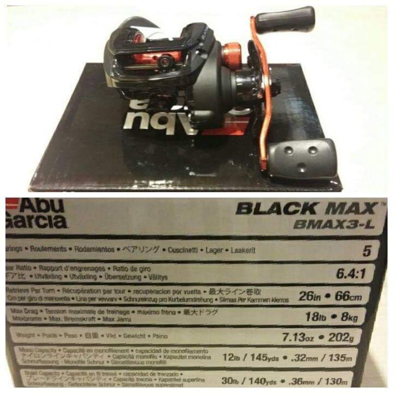 Combo cần lure abu lack max và máy ngang abu black max