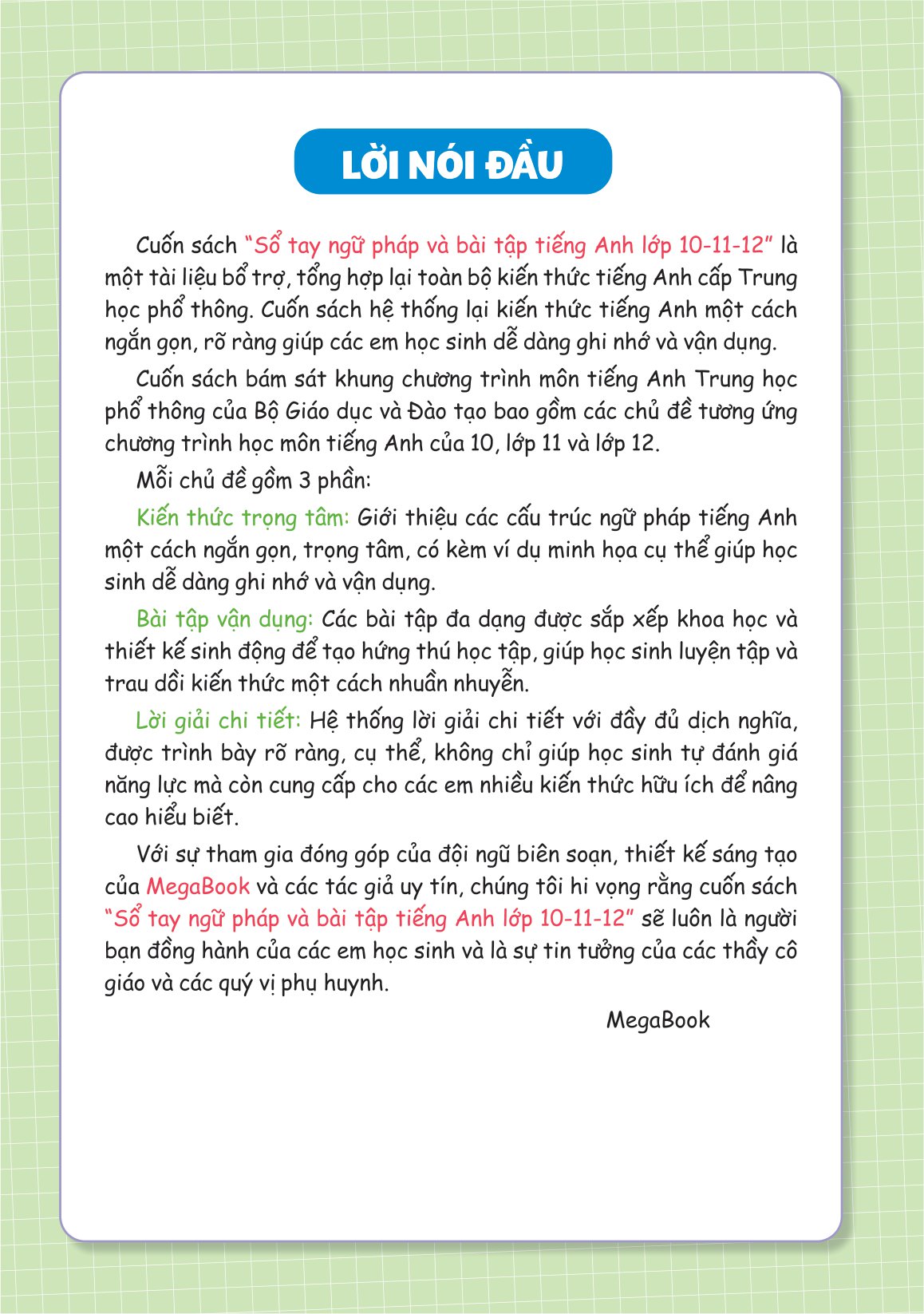Sổ Tay Ngữ Pháp Và Bài Tập Tiếng Anh Lớp 10-11-12 _MEGA