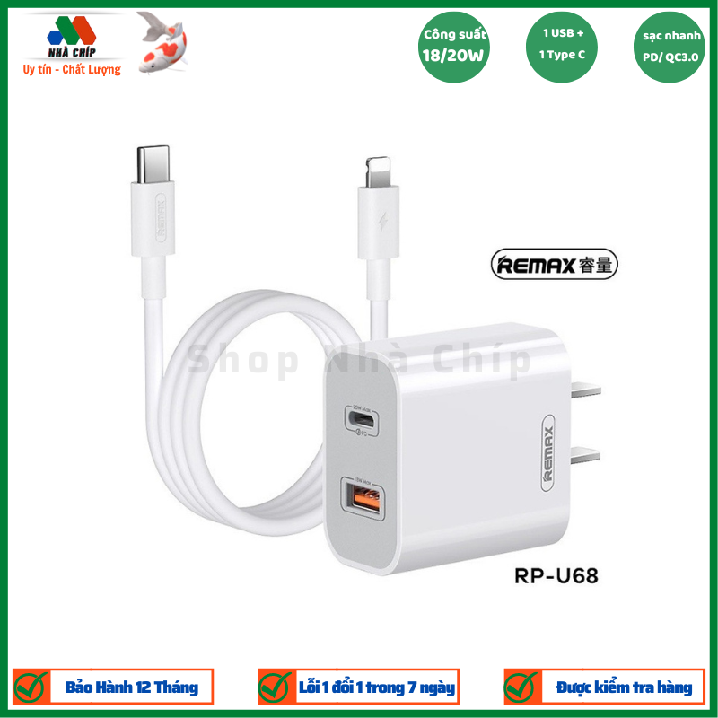 Bộ Sạc Nhanh 20W Cho iPhone Remax RP-U68 Chuẩn QC3.0+PD - Hàng Chính Hãng