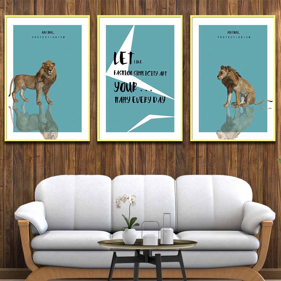 Bộ 3 tranh canvas treo tường Decor sư tử, phong cách scandianvian - DC058