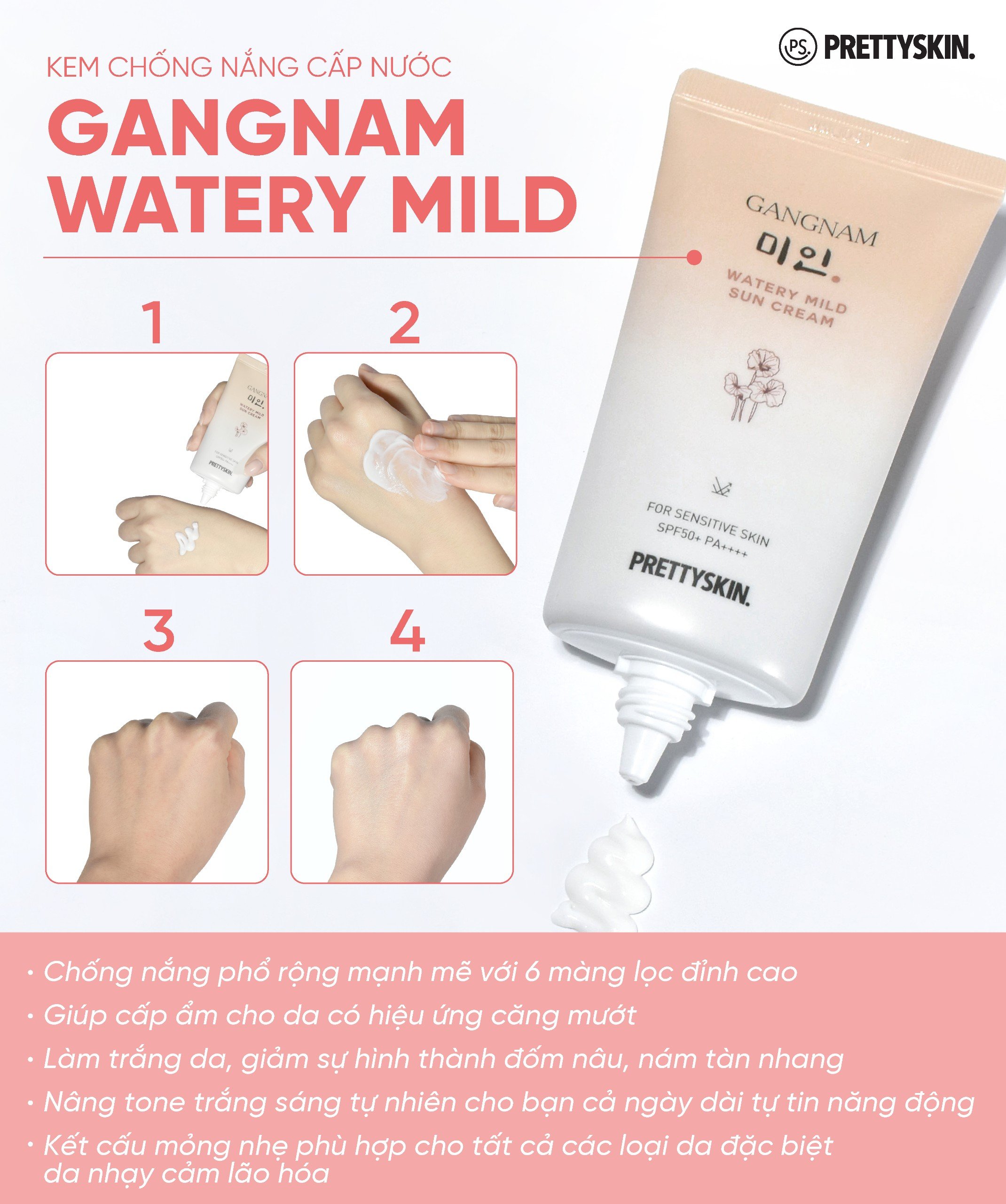 Kem chống nắng cấp nước dành cho da khô Pretty Skin Gangnnam Min Watery Mild Sun Cream